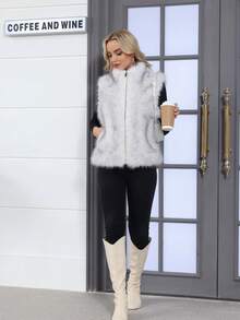 Women's Vest Faux Fur Casual With Zipper Stand-Up Collar