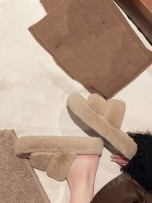 2025新款女士冬季热销厚底高跟毛绒拖鞋户外穿秋季新款仙女风短款女童休闲增高厚底拖鞋居家/办公室拖鞋尺码34-42 - 卡其色 - 查看 4