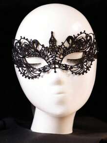 6英寸奢华双层薄纱蕾丝面具 - 可调节松紧带（银色/黑色，带水晶）| 成人化妆舞会面具 - 完美适用于万圣节、狂欢节和威尼斯主题派对，可爱，女士礼物，圣诞礼物，万圣节服装（女士） - 黑色 - 查看 9