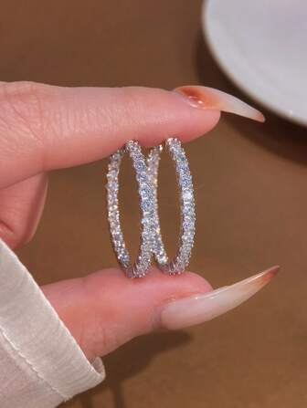 1 par de pendientes de plata de ley 925 con diamantes completos, elegantes y exquisitos, joyería de alta gama, regalo ideal para fiestas, cumpleaños o uso diario de mujeres