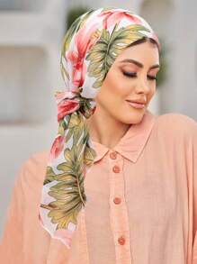 وشاح رأس مطبوع من الشيفون مع ربطة شعر، طرحة مسلمة مطاطية للسرطان وفقدان الشعر، غطاء رأس، عصابة رأس متعددة الوظائف، تصميم ملفوف من الحرير الحليبي للخروج اليومي والعناية بالجسم