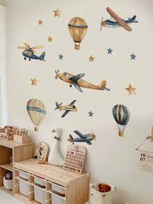 1pc/3pcs Multi-Size PVC Self-Adhesive Wall Stickers, Dinosaur, Leaves, Smiling Sun, Hot Air Balloon, Airplane Cartoon Decals, Suitable For Bedroom, Living Room, Study, Dining Room, Bathroom, Home Wall Decor, Room Decoration - Multicolor - View 9