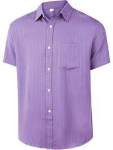 Mens Casual Button Down Shirts Short Sleeve Summer Cuban Wedding Shirt Hawaiian Vacation Beach Shirtshalloween - 紫色 - 查看 4