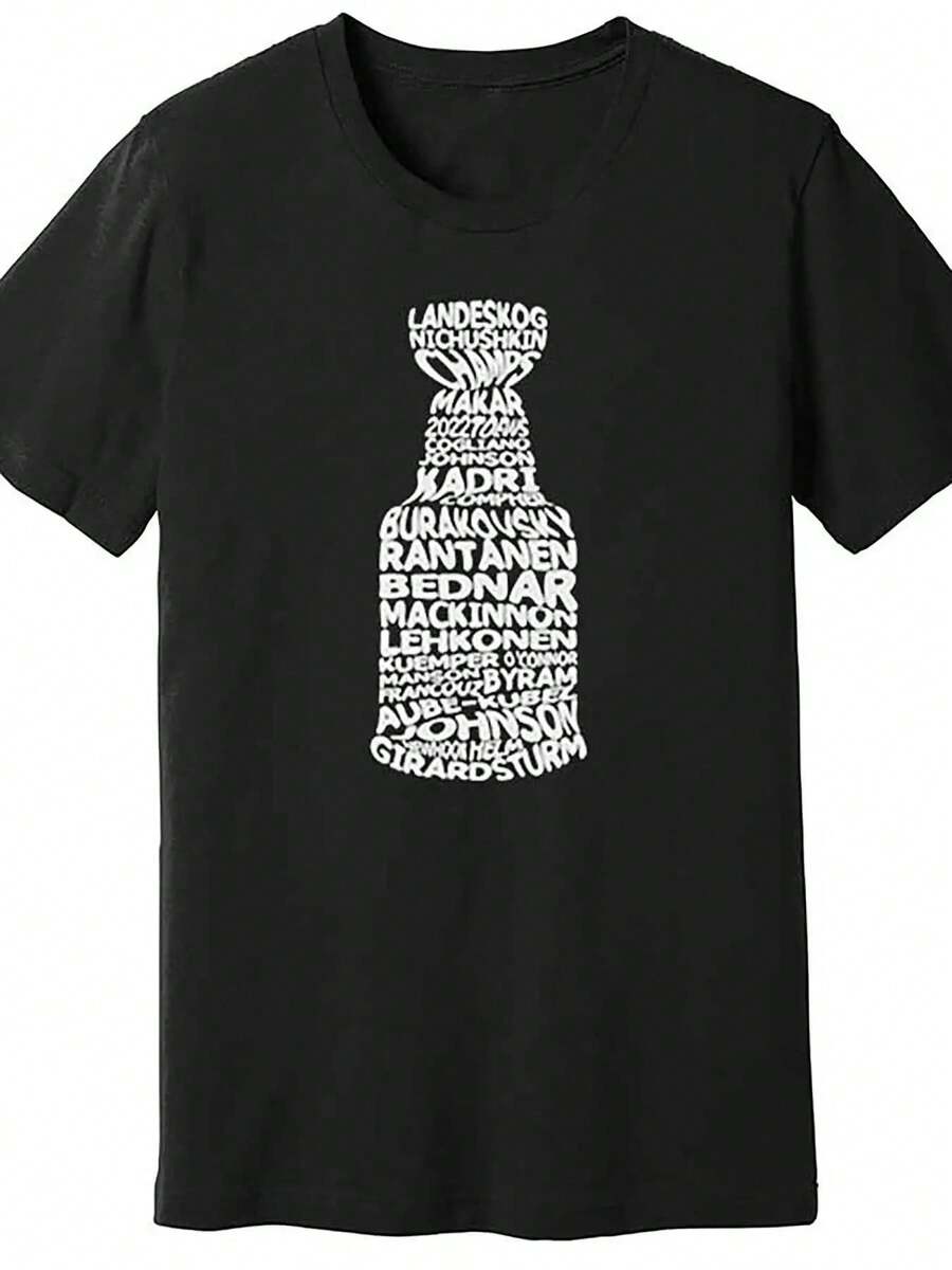 Avalanche Champs 2022 - Men's Cotton Graphic Tee |   Casual Short Sleeve, Crew Neck, Solid Color |   Machine Washable - Black - View 1