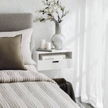 SoBuy NKD03-W, Floating Nightstand Wall-Mounted Bedside Table Cabinet Wall Shelf Floating Shelf With Drawer - White - View 3