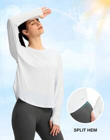 Womens Shirts UPF 50+ Lightweight Quick Dry Long Sleeve Workout Hiking Tops Outdoor - 白色+海軍藍 - 查看 9