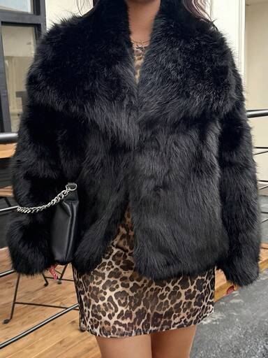 Seelio Jesień/Zima Nowy Gruby Futrzany Kołnierz Z Podszewką ze Sztucznego Futra Średniej Długości Modny Płaszcz Futrzany