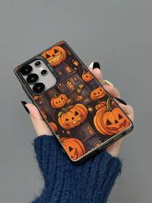 1 pieza Funda de teléfono a prueba de golpes con estampado de casa de calabaza de moda, compatible con la serie Galaxy A06/A16/A26/A35/A53/A54/A55/S23/S24/S25 ULTRA