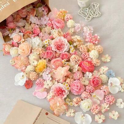 40pcs Mini Silk Flower Heads, Small Pink Fake Rose & Daisy Assorted Artificial Flowers, Suitable For Crafts, Floral Arrangements, Sunflower Scatter, Wedding Hair Accessories, Dress Decor, Autumn Decorations