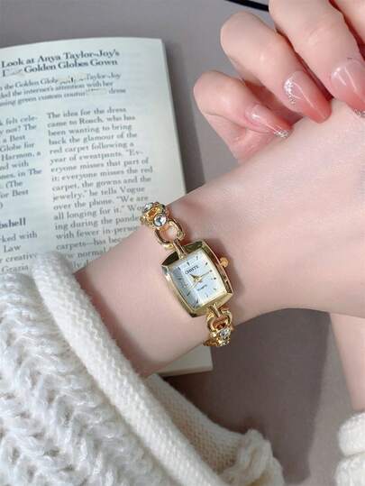 1 件女士水钻表壳简约表盘优雅时尚石英手表适合日常装饰