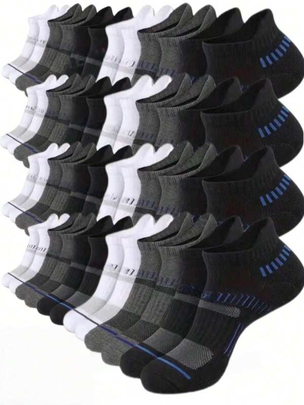Men's Short Sports Socks, Breathable Moisture-Wicking, High Elasticity, Striped Design, Summer