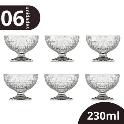 Jogo 6 Taças de Sobremesa 230ml em vidro, Design Elegante e Sofisticado - Ideal para Soverte, Frutas