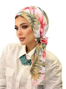 وشاح رأس مطبوع من الشيفون مع ربطة شعر، طرحة مسلمة مطاطية للسرطان وفقدان الشعر، غطاء رأس، عصابة رأس متعددة الوظائف، تصميم ملفوف من الحرير الحليبي للخروج اليومي والعناية بالجسم