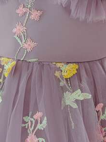 女婴泡泡袖刺绣薄纱可爱生日派对连衣裙，适合花童、婚礼等场合，面料和花纹可能有所不同，不含头饰。 - 淺灰紫 - 查看 8