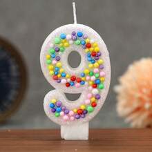 1pc Creative Digital Candle Colorful Bead Decorative Cake Decorative Candle, 0-9 White Background Digital Candle, Suitable For Birthday Cake, Large Festival Party - Multicolor - View 18