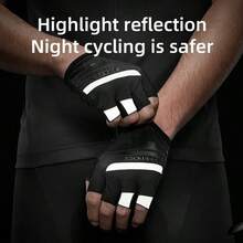 ROCKBROS A Pair Of Half-Finger Gloves Slip-Resistant And Durable Made From SBR Anti-Slip Soft Rubber Material Featuring High-Visibility Reflective Strips The Glove Design Features A Silhouette Of Shanghai City Touchscreen Compatible Unisex Design Essential For Cycling - Black - View 4