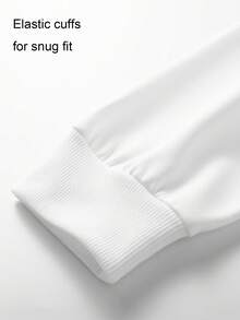 2 件秋季男士运动衫和运动裤套装，白色长袖圆领休闲上衣，针织松紧腰带黑色慢跑裤，篮球图案印花 - 白色 - 查看 4