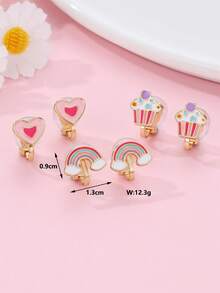 3 对/套锌合金独角兽、美人鱼和彩虹形夹式耳环，无需穿孔，适合日常佩戴的装饰配件