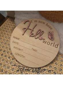 1pc Wooden "Hello World" Newborn Announcement Sign, Gender Reveal Party Supplies, Birthday Party Decor, Photo Prop, Creative Commemorative Gift, For Baby Christening, Baptism, Wedding, Engagement - Multicolor - View 35