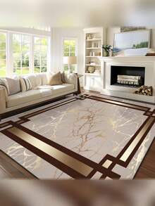 Velvet Beige Faux Marble Luxurious Carpet, Living Room Bedroom Doormat Decorative Rug, Creative 3D Large Area Floor Mat, Home Decor - Multicolor - View 17