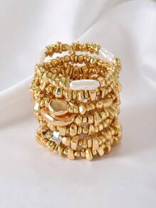 1 Set Of 7pcs 24K Gold Plated Vintage Minimalist Elegant Pearl Beaded Bracelet, Suitable For Women's Daily Commute, Dating, Party, Vacation