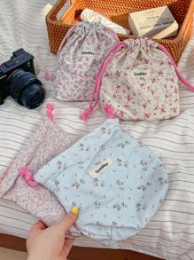 1 pezzo Borsa multifunzione con stampa floreale ditsy, borsa per fotocamera, borsa per il trucco, borsa con coulisse, borsa da viaggio, borsa per il trucco portatile, borsa per prodotti per la cura della pelle, borsa per articoli da toeletta, organizer per gioielli, organizer per rossetti, organizer per oli per le labbra, organizer per smalti, organizer per fermagli per capelli, portafoglio, elementi essenziali da viaggio, elementi essenziali per dormitorio, regali di compleanno, regali per damigelle, regali per la mamma, regali per insegnanti, regali di San Valentino