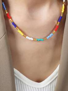 MiDuoDuo Bộ 3 dây chuyền mặt đá tự nhiên bằng thép không gỉ thiết kế độc đáo theo phong cách Châu Âu & Châu Mỹ dành cho nữ, trang sức thời trang nhiều lớp; dây chuyền Dopamine hạt vuông bằng thép không gỉ nhiều màu sắc cổ điển, phụ kiện trang sức nữ mạ vàng 18K - Dây chuyền nhiều lớp - Xem 9