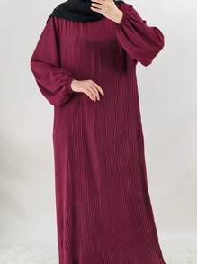 1pc Women's Plain Pleated Abaya Robe, Suitable For Spring, Summer, Autumn Daily Wear