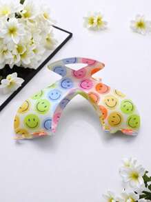 1pc Acrylic Smiling Face Cute Hair Claw Clip, Versatile For Commute, Spring/Summer/Autumn/Winter, Large Size 9.5cm,Hair Accessories,Claw Clips,Hair Jaw Clip,Hair Clutch