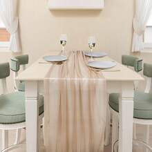 1pc Wine Red/Champagne Sheer Chiffon Drape For Party Decor, Birthday Decor, Wedding Arch, Table Cloth, Reception Backdrop, Wedding Decor Fabric, Halloween, Christmas (300*75cm/180*30cm) - Champagne - View 9