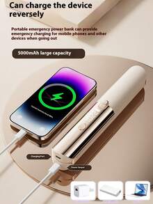 全新 5000mAh 可充电多功能直发器（可用作移动电源），无线平板夹和卷发器二合一，带液晶屏和负离子技术，便携式直发器 - 彩色 - 查看 3