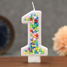1pc Creative Digital Candle Colorful Bead Decorative Cake Decorative Candle, 0-9 White Background Digital Candle, Suitable For Birthday Cake, Large Festival Party - Multicolor - View 3
