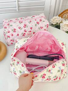 1个可爱草莓蝴蝶结绗缝吹风机收纳袋，多口袋设计，可收纳吹风机、造型工具、梳子、发夹、直发器等，非常适合居家、旅行、存放化妆品、洗漱用品、邮轮旅行、宿舍使用，也是送给妈妈、伴娘的绝佳礼物。 - 彩色 - 查看 3