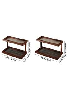Two-Tier Bamboo Countertop Storage Rack - Easy To Assemble, With A Transparent Acrylic Base, An Elegant Storage Rack For Cosmetics, Perfumes, And Skincare Products, Suitable For Kitchen And Dining Room Storage, Can Hold Mugs And Water Cups - Natural Bamboo Surface, Space-Saving Home Decor And Countertop Storage Rack - Walnut - View 6