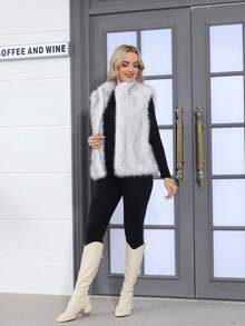 Women's Vest Faux Fur Casual With Zipper Stand-Up Collar