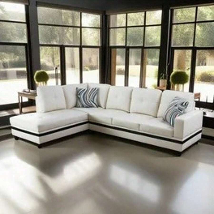 L-Shaped Sofa PU Leather Sectional Sofa Upholstered 2-Piece Sofa Set For Living Room With Recliner, Suitable For Various Homes/Offices And Small Apartments/Couch/Futon/Bean Bag/Furniture/Muebles Para Sala(Left) - Bright Light Grey(Left) - 查看 1