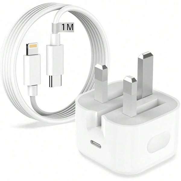 1 Set UK Folding 20W Fast Charger Adapter + 3.3ft/100cm Fast Charging High-Speed Data Sync Cable, Compatible With IPhone 14 Pro Max/14 Pro/14 Plus/14/13/12/11/XS/XR/8/7/6, IPad, Series, Wall Adapter Set Suitable For Travel, Office, Dorm, And Home