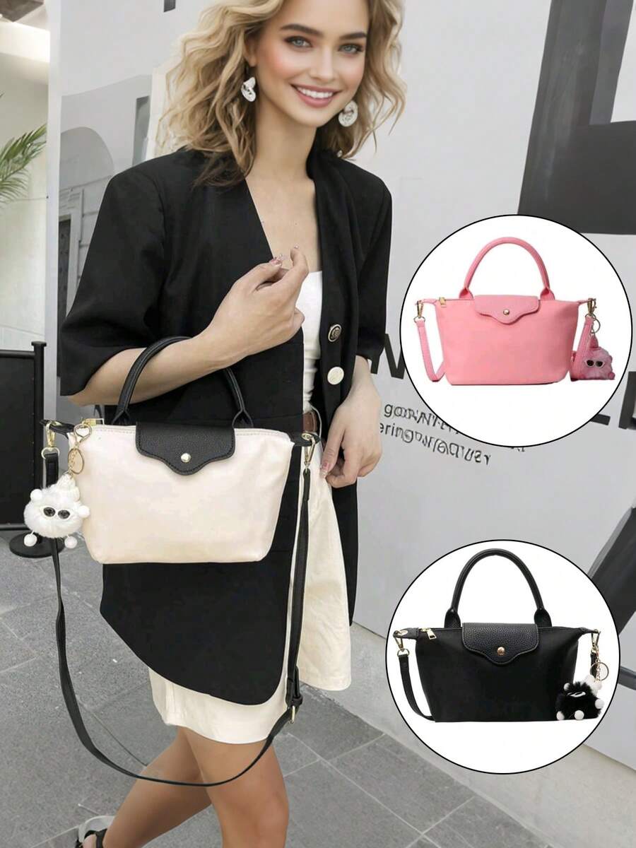 Classic European And American Women's Crossbody Bag, Mini New Fashionable Handbag, Contrasting Color Design, Nylon Waterproof Fabric Shoulder Bag, Suitable For Commuting, Parties And Vacations - Black - View 1