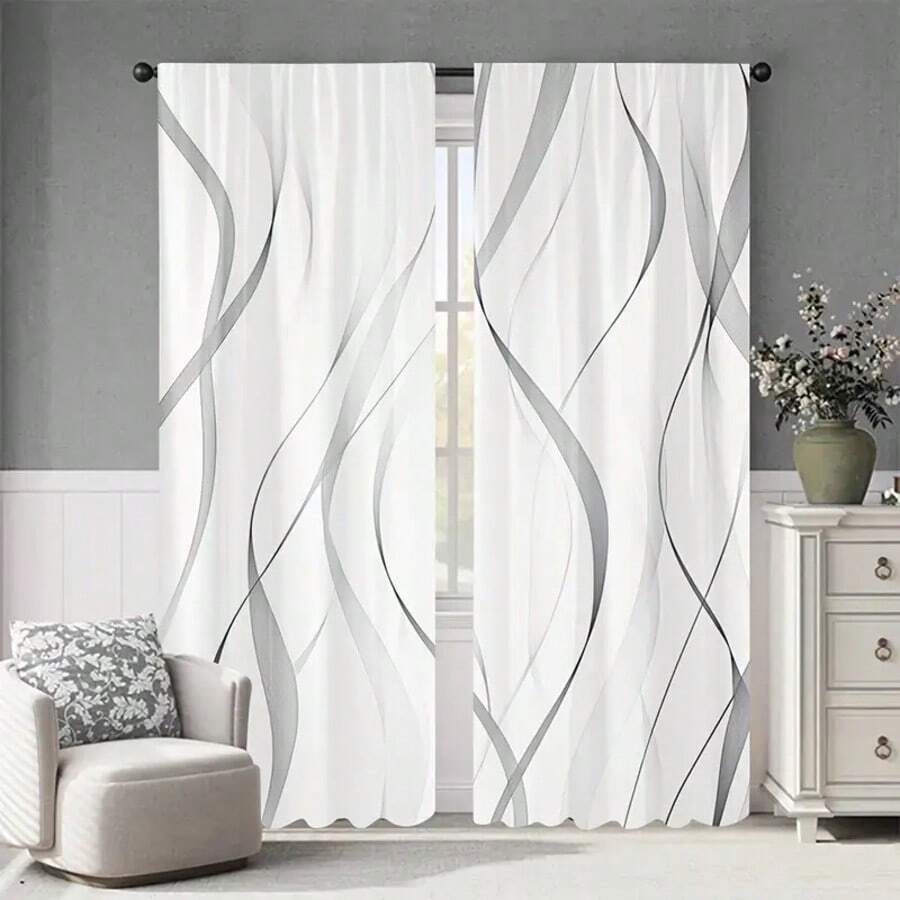 Bộ rèm 2 mảnh màu be nhạt và vàng ánh kim với họa tiết trừu tượng mềm mại - 100% polyester, thiết kế kiểu túi luồn thanh treo, có thể giặt máy, phù hợp cho phòng khách, phòng ngủ, nhà bếp, văn phòng - Trang trí nhà theo phong cách retro hiện đại, rèm polyester, rèm phòng khách. - Nhiều màu - Xem 1