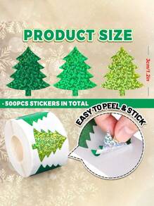 500 张闪光圣诞树贴纸卷 - 自粘闪亮 PVC 节日标签，适用于礼品包装、剪贴簿、卡片 - 不对称形状、绿色和金色闪光、圣诞贴纸、剪贴簿用品、耐用设计、圣诞礼物 - 彩色 - 查看 3