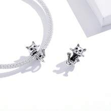 WOSTU WOSTU 1 buc 925 Sterling Silver Cat Beads Cat Black Cat Drăguț Kitty Animals Pendant Pink Heart Shape CZ Charms Pentru Brățară DIY Colier Fine Jewelry Accessories