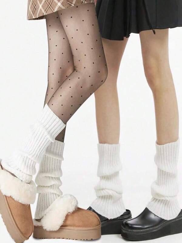 1 Pair Women's Loose Solid Color Y2K Chic Over-The-Knee Leg Warmers, Knitted Vertical Striped Thick Leg Warmers For Autumn/Winter Autumn Accessories