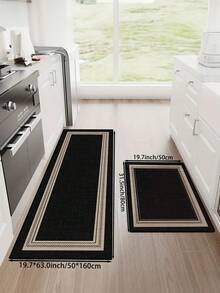 1pc Black Minimalist Pattern Kitchen Mat, Beige Trim, Non-Slip, Suitable For Room Decor, Living Room, Bathroom, Bedroom Carpet, Doormat, Area Rug And Outdoor Rug. Made Of Polyester Fiber, Easy To Clean, Machine Washable, Suitable For All Seasons And Holidays. - Black - View 7