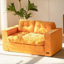 MAXYOYO Convertible Sofa Bed,Pull-Out Double Sofa Bed,2-In-1 Folding Sofa Bed Filled With High-Density Sponge,Folding Floor Sofa With Pillows,Suitable For Living Room,Bedroom,Study - 橘色 - 查看 1