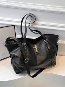 时尚百搭女士复古大容量单肩托特包经典日常流行纯色小众女士腋下包新款十字深色哥特风格万圣节斜挎包适合通勤，新款女士托特包，万圣节包包完美搭配万圣节服装参加派对