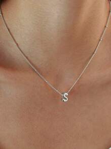 女士字母项链，精致银色泡泡字母项链，小巧A-Z字母吊坠项链，名字项链，个性化吊坠项链，可爱金色项链，圣诞饰品，女士珠宝 - 款式2 (銀色) - 查看 5