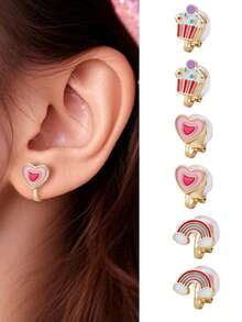 3 对/套锌合金独角兽、美人鱼和彩虹形夹式耳环，无需穿孔，适合日常佩戴的装饰配件