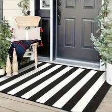 1pc Luxury Black & White Striped Pattern Entrance Mat, Hallway Rug, Outdoor Rug, Bedroom Bedside Rug, Living Room Sofa Chair Rug, Fade-Resistant, Washable, Non-Shedding, Soft & Comfortable Home Carpet - Multicolor - View 2
