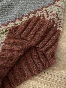 Áo len nữ dáng rộng, thoải mái, ấm áp, màu xám pha xám, họa tiết hình học và hoa văn Fair Isle, tay dài, có mũ, thích hợp cho việc đi làm, mùa Thu/Đông. - Xám - Xem 5