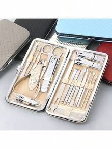 Juego de manicura y pedicura de 19 piezas, kit de cuidado de uñas profesional para manos y pies con cortaúñas, alicates de cutículas, tijeras para uñas y lima de acero inoxidable, con estuche de viaje. Herramientas de cuidado de uñas para hombres y mujeres - Negro - Ver 2
